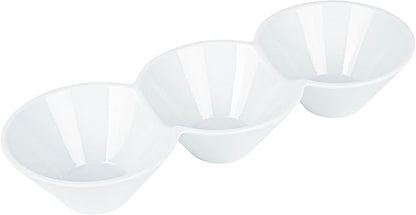 Restaurantware-13.4 x 4.9 x 2.3 Inch Triple Dip Bowls, 1 Microwavable Condiment Server - 3 Compartments, Microwavable, White Porcelain Dip Tray, Dishwashable, For Snacks, Condiments, Or Toppings