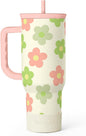 SANDJEST Daisy Tumbler with Handle 40oz, Floral Cup Stainless Steel Insulated by SANDJEST