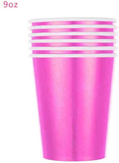 Iridescent Pink Party Supplies, Holographic Paper Plates and Napkins Set, Rainbow Disposable Paper Plates Cups Knives Spoons Fork Straw for Birthday Wedding Party Serve 25 (Pink)