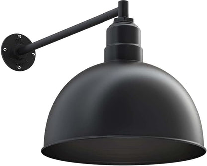 Steel Lighting Co. Hollywood Bowl Light | Outdoor Wall Mounted | 15 inch Bowl Dome | 20 inch Straight Arm | Barn Light Made in America | Matte Black Exterior/Matte Black Interior