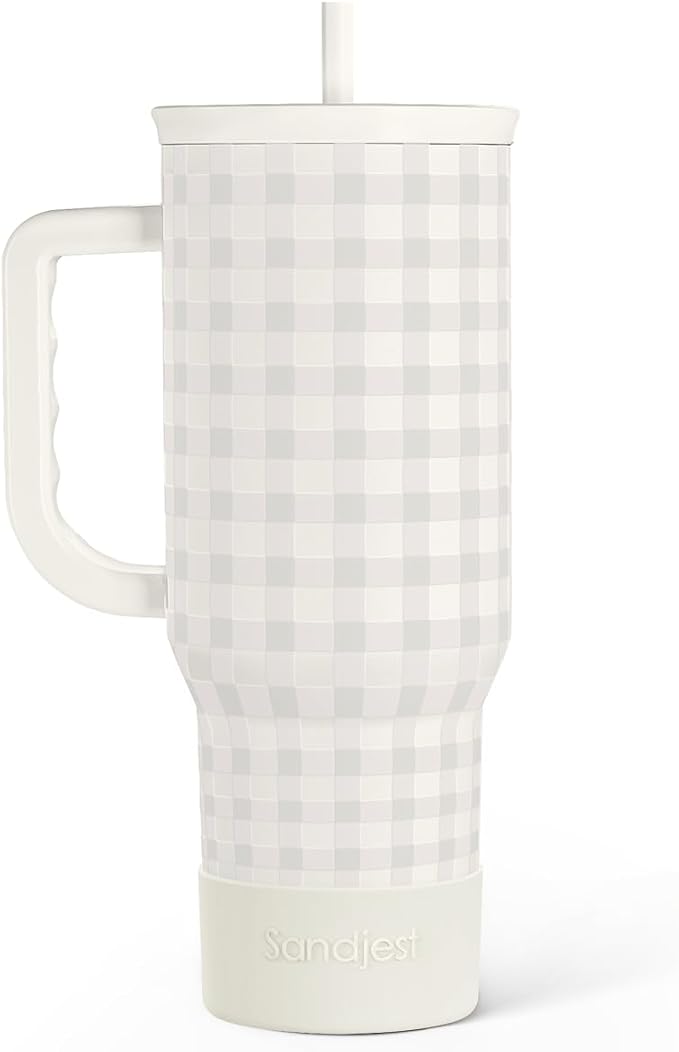 SANDJEST Grey Gingham 40oz Slider Tumbler by SANDJEST