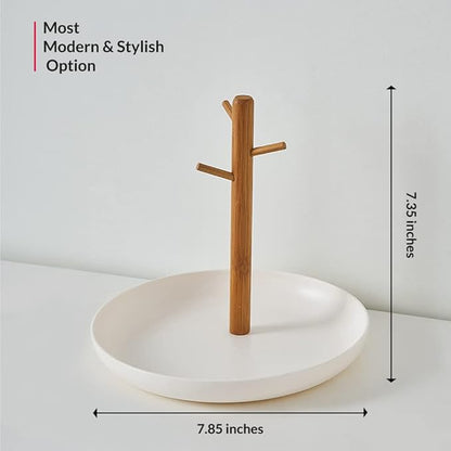 Shinpuru Key Tray & Key Bowl, Jewelry Tray with Wood 3-Tier Hanging Organizer - Multi-Functional Entryway Tray, Perfect for Key Bowl, Ring Holder, Jewelry Dish Organize (White Round)