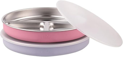 Stainless Steel Divided Plates + Silicone Sleeve and Storage Lid | Baby, Toddler, Kids | Dinner & Snack Plates | 2 Pack