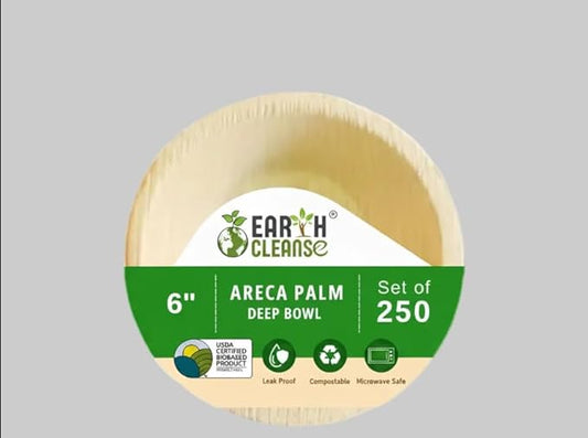 6" Round Palm Leaf Extra Deep Bowl Pack of 250 | 100% Natural, Compostable & Biodegradable Disposable Bowl | Eco-Friendly, Sturdy, Plastic-Free Tableware for Parties, Catering & Takeaway