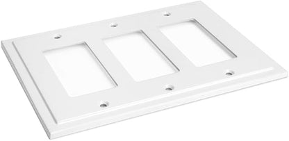Henne Bery Modern Edge Decorative Wall Plate Switch Plate Outlet Cover, Durable Solid Zinc Alloy (Triple Decorator, White)