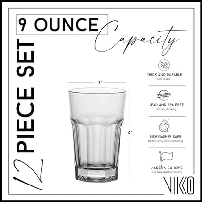 Vikko Drinking Glasses, 9 Ounce Glass Cups, Durable Glasses Drinking Set of 12 - Image 2