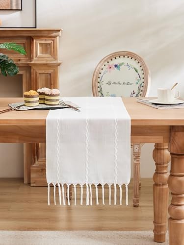 Braided Farmhouse Table Runner, Braided White 13x72 Inch, Cotton Linen Table - Image 2