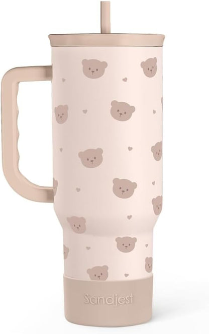 SANDJEST Bear Tumbler with Handle, Insulated Cup Stainless Steel Travel Mug Cup by SANDJEST