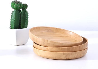 Bamboo Plates 7.5Inch Round Bamboo Plate Reusable Dinner Plate Tableware 4PCS Wooden Plates Lightweight Dishes Snack, Dessert, Unbreakable Classic Plate
