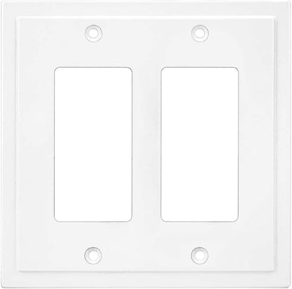 Henne Bery Modern Edge Decorative Wall Plate Switch Plate Outlet Cover, Durable Solid Zinc Alloy (Double Decorator, White)