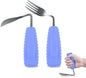 Adaptive Utensils Angled Knife and Fork for Hand Tremors Parkinsons,Weighted Utensils with Non-Slip Easy Grip Handles for Independent Eating (1pcs Bent Knife+1pcs Fork,Purple,Right Hand)