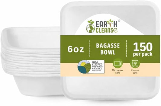 6 oz Paper Bowls [150 Pack] – Heavy-Duty Disposable Sugarcane Bowls, Made from Bagasse, Microwave & Leak-Resistant – Great for Cereal, Salad, Snacks, and Soups