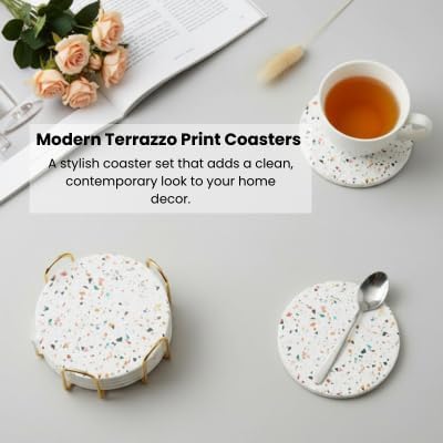 Terrazzo Coasters Set of 6, Colorful Boho Absorbent Ceramic Coasters | Speckled - Image 11