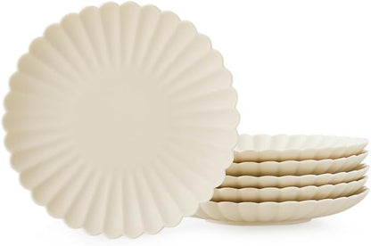 WENSHUO Daisy Plates Set of 6, 9-inch Round, Matte Crème (Appetizer Plate)