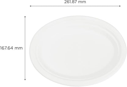 KARAT EARTH 10''x8'' PFAS Free Compostable Bagasse Oval Plates, KE-BPO108-1CFF - 500 c