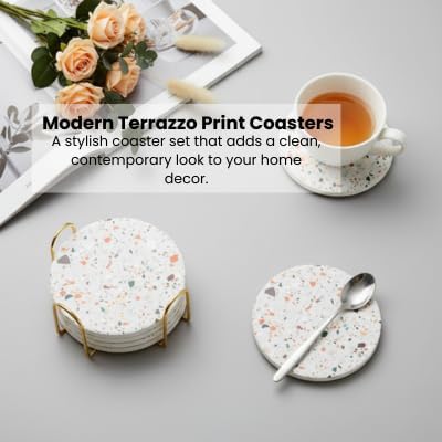 Terrazzo Coasters Set of 6, Colorful Boho Absorbent Ceramic Coasters | Speckled - Image 10