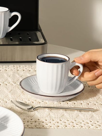 famiware 3oz Espresso Cups and Saucers, Stoneware Demitasse Cup - Image 4