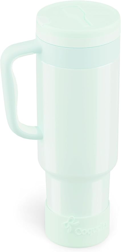 40 oz Insulated Tumbler with Handle and Push-Button Straw Lid, Stainless Steel by Coquella