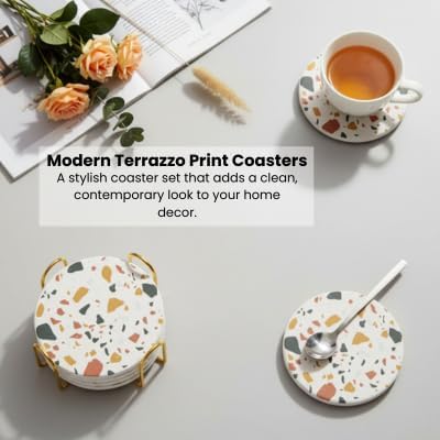 Terrazzo Coasters Set of 6, Colorful Boho Absorbent Ceramic Coasters | Speckled - Image 9