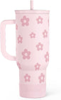 Floral Tumbler with Handle and Straw 40oz Stainless Sleel Slider Tumbler Travel by SANDJEST