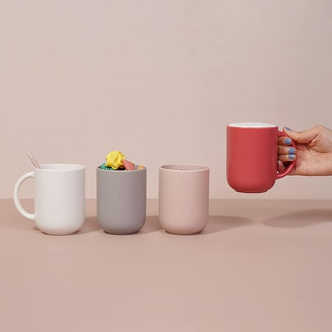 12 oz Ceramic Coffee Mugs, Minimal Modern Design, Comfort-Grip Handles - Image 4