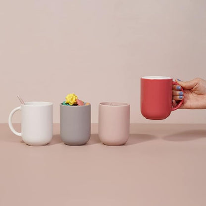 12 oz Ceramic Coffee Mug, Matte Pink White Gray Coffee Mug - Image 4
