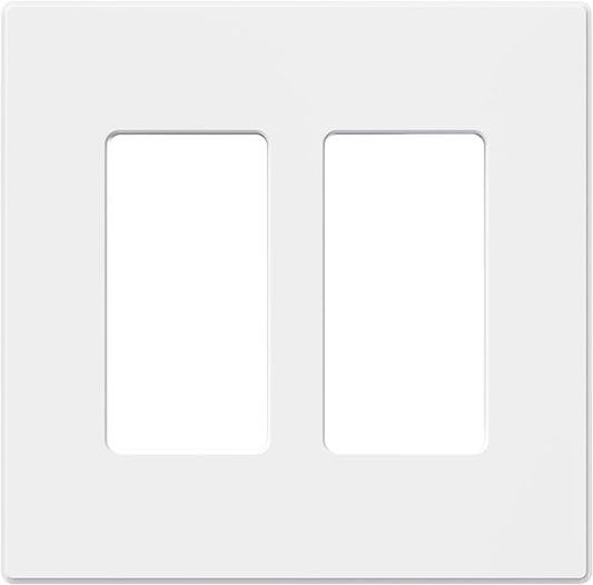 AIDA 2-Gang Decorative Wall Plates, 4.88" H x 4.94" L - Unbreakable Thermoplastic Faceplate Cover for Outlets and Switches, UL Listed - (1 Pack, Matte White)