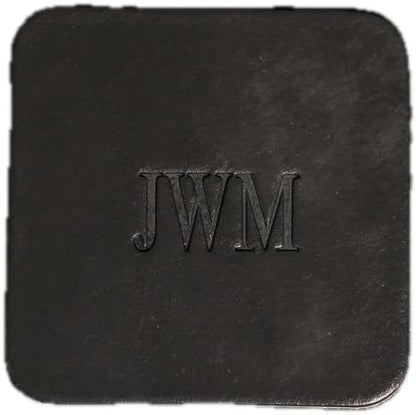 Ox & Pine Personalized Leather Coaster - Sold Individually or in Sets of 4 - Customize Inscription - 100% Full-Grain Leather – 4" Round or 4" Square (Square, Black, 1 Individual Coaster)