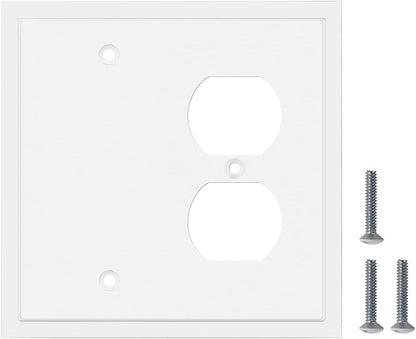 Henne Bery Modern Edge Decorative Wall Plate Switch Plate Outlet Cover, Durable Solid Zinc Alloy (Blank/Duplex, White)