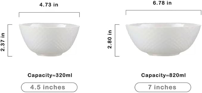 28 OZ Ceramic Soup Bowls for Kitchen White Diamond, Ultra light Set of 4 - Image 2