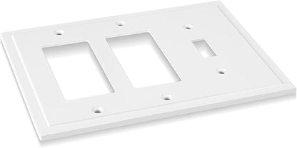 Henne Bery Modern Edge Decorative Wall Plate Switch Plate Outlet Cover, Durable Solid Zinc Alloy (Single Toggle/Double Decorator, White)
