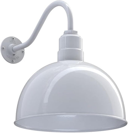 Steel Lighting Co. Hollywood Bowl Light | Outdoor Wall Mounted | 15 inch Bowl Dome | 16 inch Gooseneck | Barn Light Made in America | White Exterior/White Interior