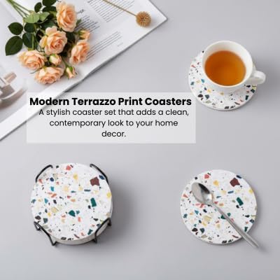 Terrazzo Coasters Set of 6, Colorful Boho Absorbent Ceramic Coasters | Speckled - Image 10