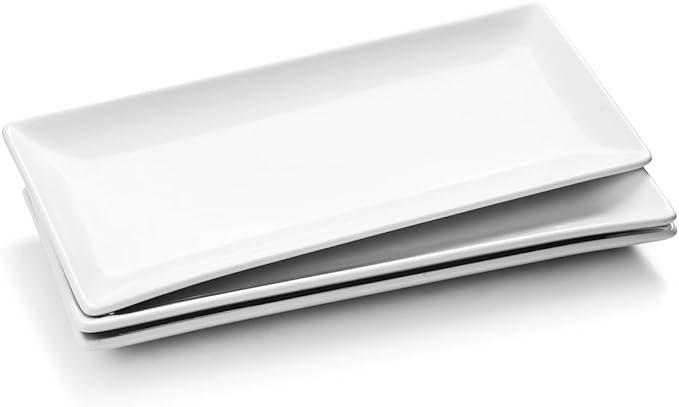 Serving Platters Set of 3, Large Serving Trays 14 inch, White Serving Plates, Ceramic Rectangle Plate, Long Platter for Cake, Sushi, Steak, Dessert, Buffet