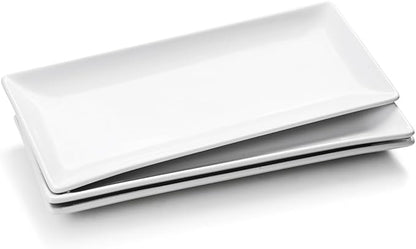 Serving Platters Set of 3, Large Serving Trays 14 inch, White Serving Plates, Ceramic Rectangle Plate, Long Platter for Cake, Sushi, Steak, Dessert, Buffet