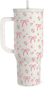 Bow Tumbler with Handle 40oz, Stainless Steel Insulated Tumblers Coffee Travel by SANDJEST