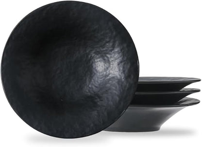 8 Inch Elegant Porcelain Dinner Plates, Round Appetizer Plates, Perfect for Salad, Dessert, Pasta, Snacks,Fruit,Breakfast, Party, Dishwasher & Microwave Safe, Salad Plates Set of 4(Black)