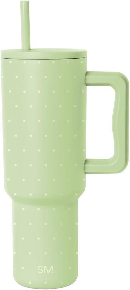 Simple Modern Tumbler with Handle and Straw | 40oz | Polka Dot | Trek Tumbler by Unknown
