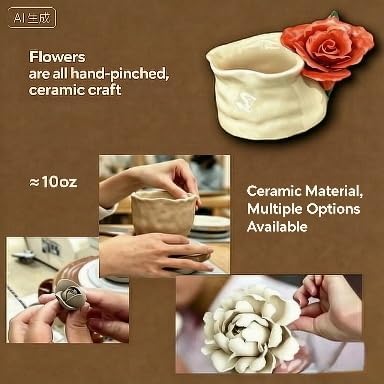 Hand Pinched Flower Ceramic Coffee Mug, Handleless 10oz Cube Cup - Image 2