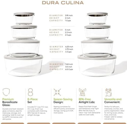 16-Piece Glass Food Storage Containers Set | Round, Microwave & Dishwasher Safe - Image 2