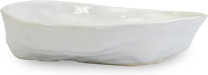 RoRo Handmade Ceramic Stoneware Oyster-Inspired Glossy White Canape Plates, 5.5 Inch | Perfect for Sushi, Tapas, Bruschetta & Appetizers Set of 2
