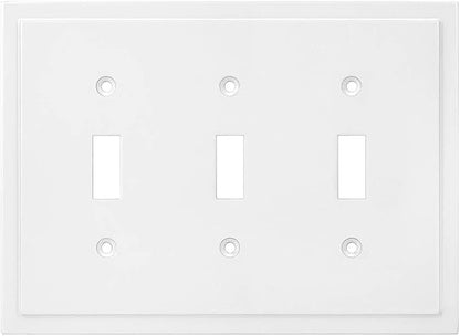 Henne Bery Modern Edge Decorative Wall Plate Switch Plate Outlet Cover, Durable Solid Zinc Alloy (Triple Toggle, White)