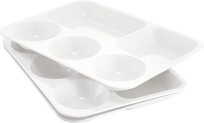 Divided Melamine Plates 5-Compartment White Serving Tray, 13.3 x 9.76 inches, 3 PCS, PFW-133976-03