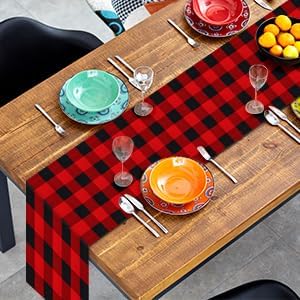 ShinyBeauty Red Black Table Runner 13X108-Inch Checked Runner - Image 6
