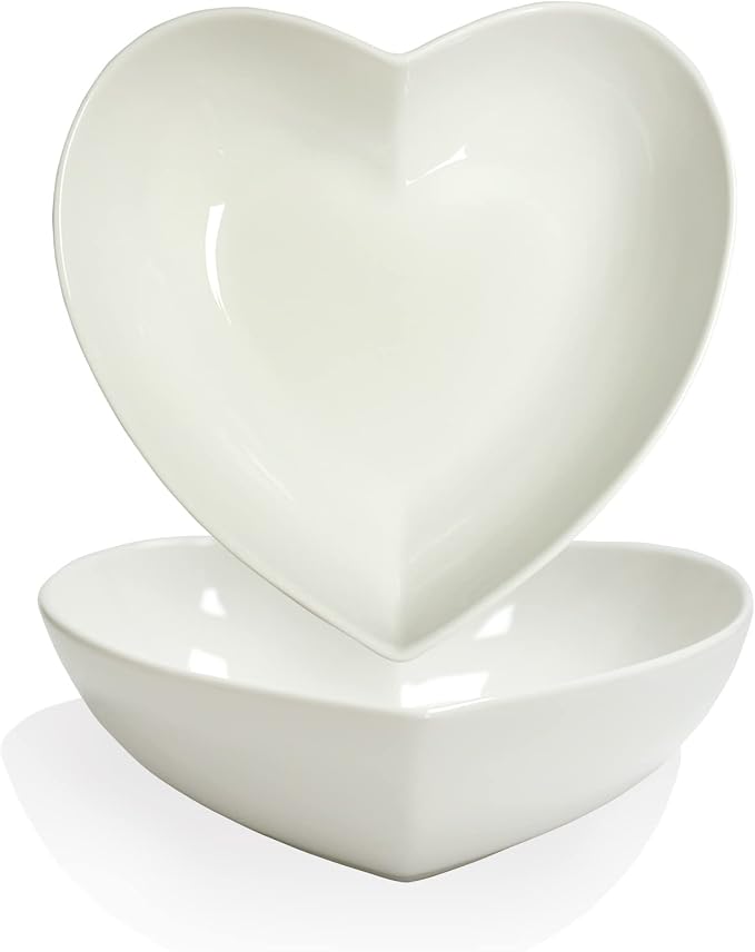 2pcs/Set Porcelain Heart Shaped Deep Salad Plates, 7 inch Cute Heart Bowls by FLORWOD