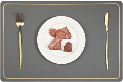 PU Leather Placemats Set of 4 - Waterproof Heat Resistant Dining Table Mats - Minimalist Non-Slip Coasters for Plates & Bowls 18x12 Inches (Gray)