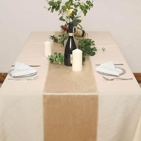 10 pcs 12x108-Inch Champagne Premium Velvet Table Runners Wedding Reception - Image 6