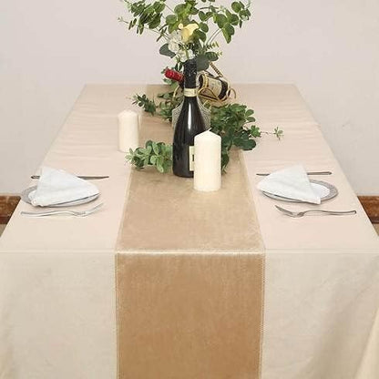 10 pcs 12x108-Inch Champagne Premium Velvet Table Runners Wedding Reception - Image 6