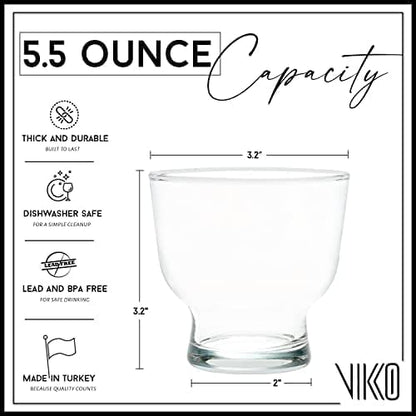 Vikko Dessert Bowls, Set of 12 Decorative Glass Ice Cream Cups, 5.5 Ounce Glass Dish for Dessert, Candy, Fruit Cup, Dishwasher Safe