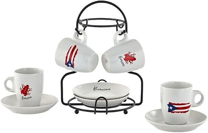 IMUSA 8 Piece Stoneware 3 Oz Boricua Espresso Coffee Set by VisitIMUSA